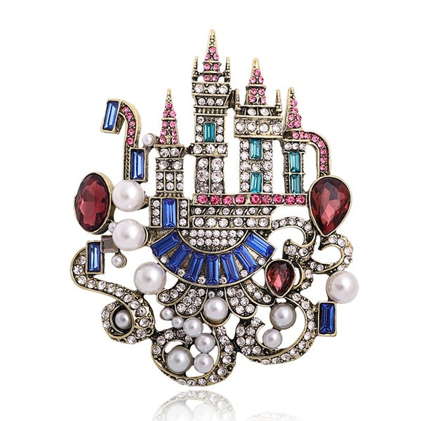 Grandes broches de château en strass pour femmes Designer 3 couleurs Vintage Romantique Palace Party Banquet Broche Cadeaux