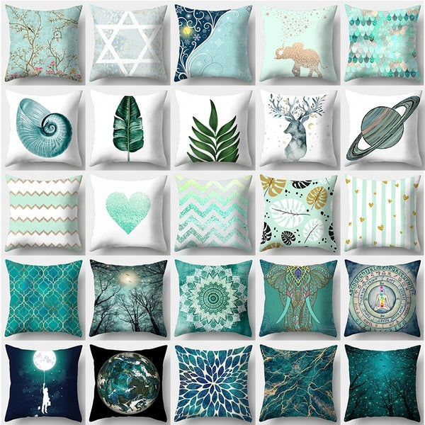Fashion Blue Green Pillowcases 45cmx45cm Soft Microfiber Pillow Covers Sofa Cushion Cover Bedding Home Decor