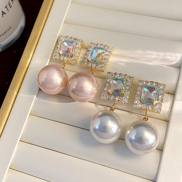 Boucles d'oreilles pendantes en perles de zircon carrées exquises à la mode, boucles d'oreilles élégantes en perles d'imitation à aiguille en argent