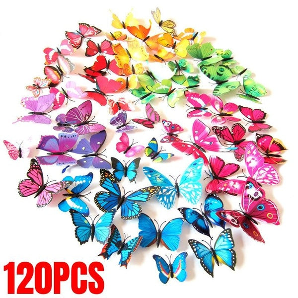 120PCS 3D PVC Simulation Butterfly Wall Sticker Butterfly Wall Decals DIY Art Decor Crafts Butterfly Refrigerator Sticker Home Art Decoration