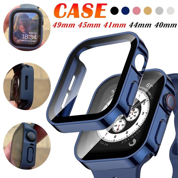 Boîtier PC de placage en verre trempé pour Apple Watch Ultra 2-Ultra 49mm 9 8 7 45mm 41mm 44mm 40mm pour iWatch 4 5 SE 6 film avec accessoires de pro