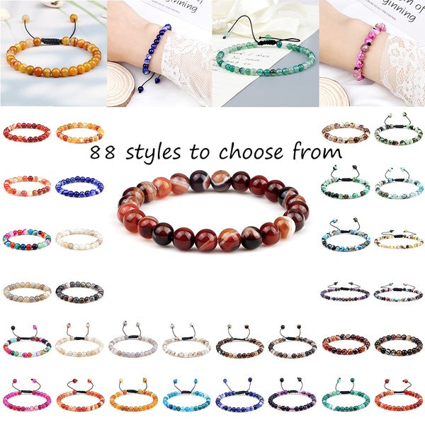 Natural Stone Natural Agate Bracelet Beaded Adjustable Braided Bracelet Elastic Line Bracelet Healing Energy Yoga Men's Bracelet Ladies Bracelet Good