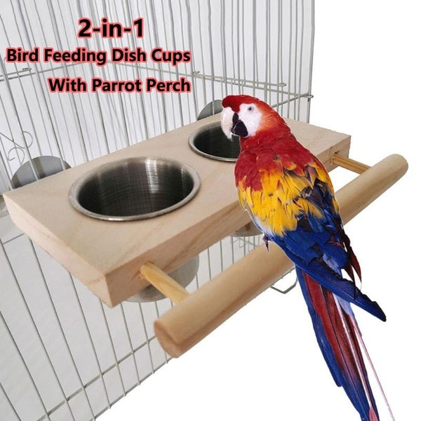 Stainless Steel Cage Stand Double Cups with Clip Bird Parrot Double Food Water Feeding Cups Dispenser Durable Pet Cage Supplies