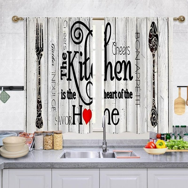 Kitchen Window Short Curtains - 2 Panels Cafe Curtains Tiers Polyester Retro Curtains European Cutlery Kitchen Curtains For Farmhouse Living Room Bed