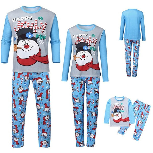 Snowman Print Family Christmas Pajamas Matching Sets Xmas Matching Pjs for Adults Kids Holiday Home Xmas Family Sleepwear Set