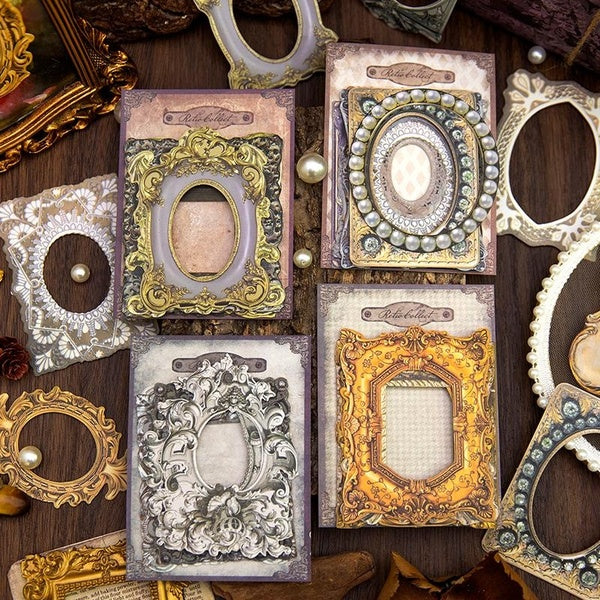 10Pcs Vintage Hollow Frame Series Decorative Material Paper Perfect for Journaling Diy Scrapbooking Supplies