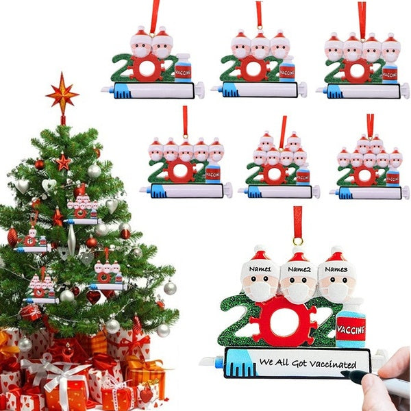 Vaccine Christmas Decor, Christmas Tree Hanging Ornament-DIY Family Members Customized Names,Family Vaccine Ornaments with Face Masks,Xmas Home Tree