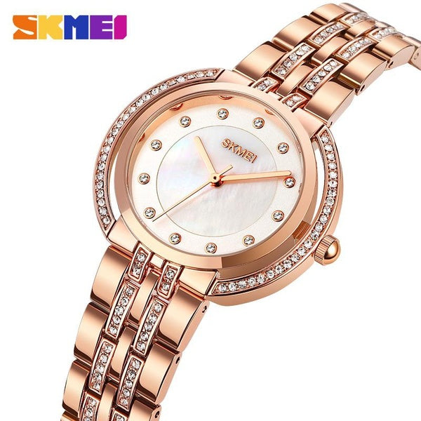 SKMEI 1979 marque montres à Quartz pour femmes en alliage de luxe en acier inoxydable étanche horloge dames mode Simple conception montre-bracelet