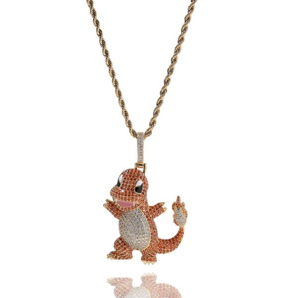 Hip Hop Jewelry Iced Out Cute Cartoon Dragon Pendant Necklace for Men Women Gold Plated Bling CZ Simulated Diamond Rapper Accessories Matron Inn