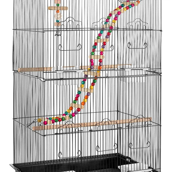 36in Indoor-Outdoor Iron Bird Cage for Medium Small Birds, Parrot, Lovebird, Finch, Parakeets, Cockatiel Enclosure w-Removable Tray, 4 Feeders, 2 Toy