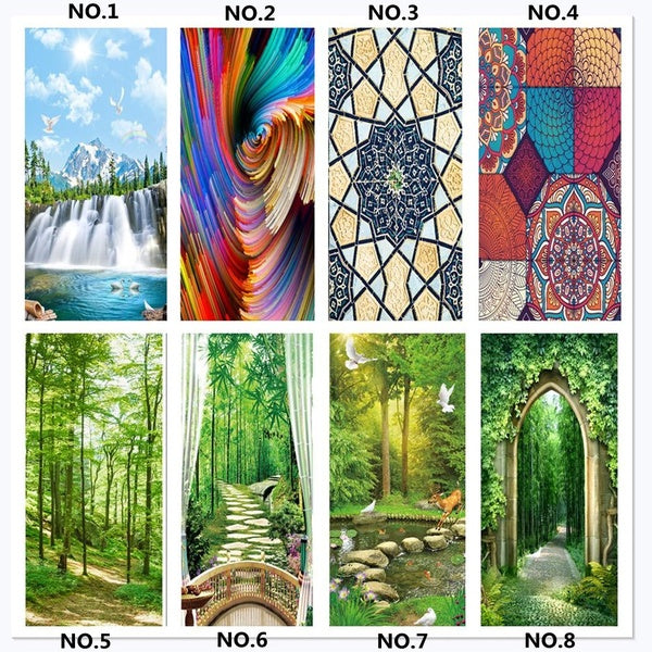 3D Modern Design Door Sticker Self-Adhesive Wallpaper Forest Landscape Vinyl Murals Waterproof Renovation Decal Wardrobe Doors