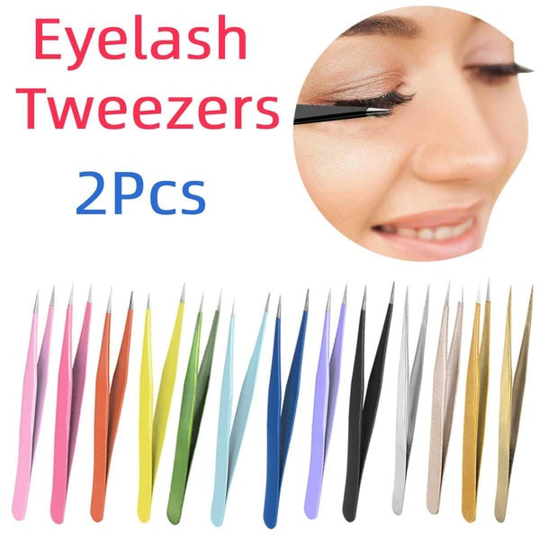 2Pcs Eyelash Eyebrow Tweezers Stainless Steel Precision Tweezers Tweezers for Eyelash Extensions Nail Art Tool Beauty Make up Tools