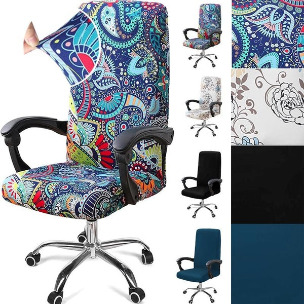 1-2pcs Stretch Printed office chair cover, office Washable Anti-Dust Upholstered Chair Seat Cover for