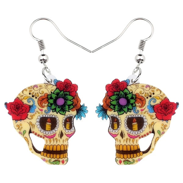 Acrylique Halloween Or Floral Crâne Boucles D'oreilles Grand Balancent Goutte Charme Cadeau Bijoux pour Femmes Dames Filles Enfants Festival Nouveaut