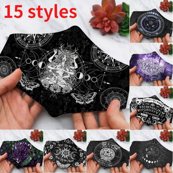 Black Cat Witch Mask Witchy Bitchy Witch Face Mask Witchcraft Wicca Mask Triple Moon Goddess Mask Anti-dust Reusable and Washable Mask