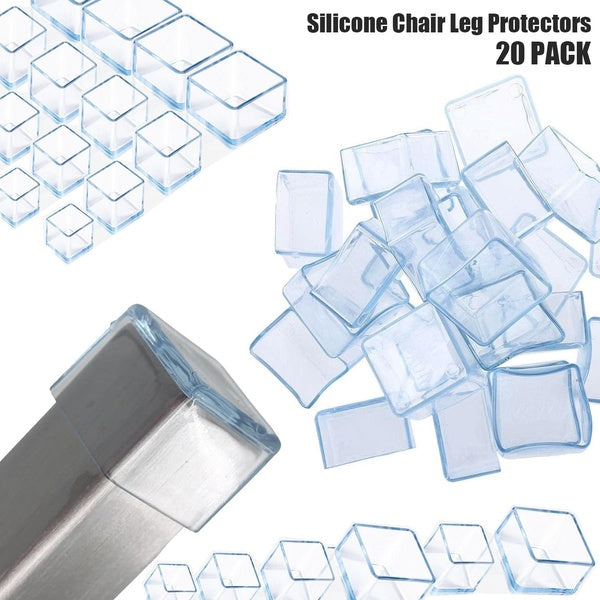 20Pcs Square 0.79inch-1.57inch- Silicone Chair Leg Floor Protectors, Chair Leg Caps, Furniture Foot Protectors, Free Moving Table Leg Covers, Stool L