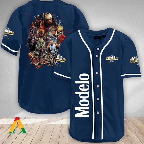 Halloween Horror Characters Modelo Beer Baseball Jersey
