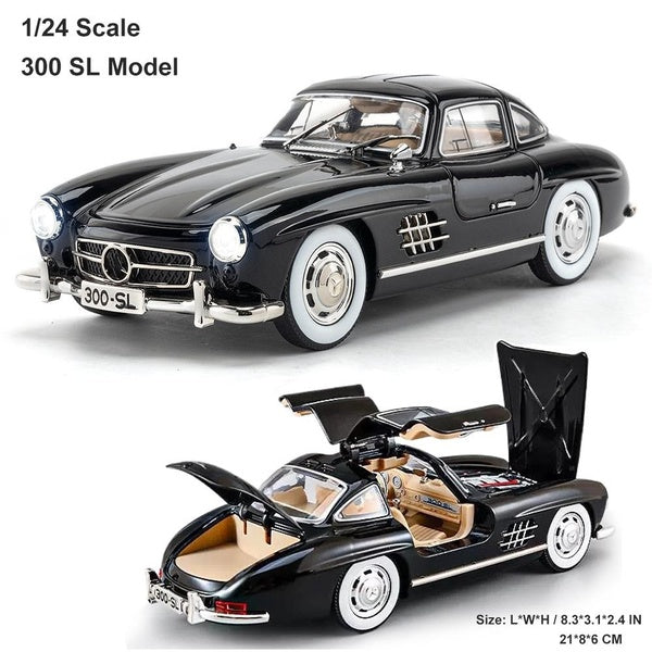 Big Size 1:24 Scale Alloy Diescast Vehicle Model Car Toy for Mercedes-Benz 300SL Vintage Car Toy Sound Light Pull Back Toy Collectible Car Gift