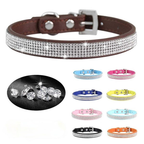 Crystal Glitter Rhinestones Pet Collar Leather Puppy Necklace Collars For Small Medium Large Dogs Cat Chihuahua Pug Accessories