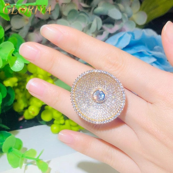 Gloriya Statement Goddess Yellow Gold Plated Jewelry Accessories Full Micro Pave Tiny Round Sparkling AAA Cubic Zircon Designer Pageant Women Big Fin Matron Inn