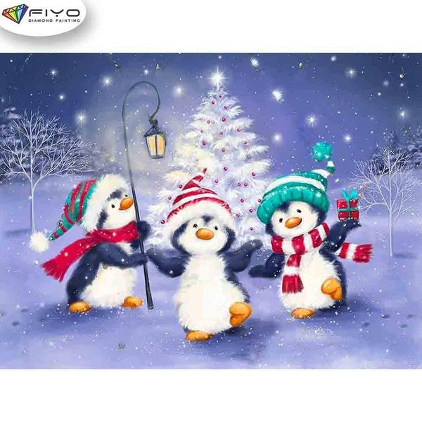 FIYO Lovely Penguins and Christmas Trees Diamond Painting Kits For Adults DIY 5D Diamond Mosaic Diamond Painting Home and Kitchen Fashion Canvas Pict