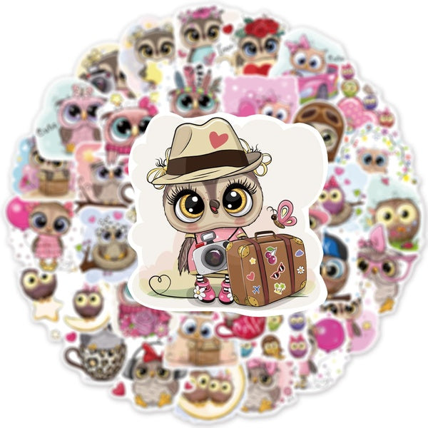 10-50pcs Cute Pink Owl stickers owl graffiti Stickers for DIY Luggage Laptop Skateboard Motorcycle Bicycle Sticker