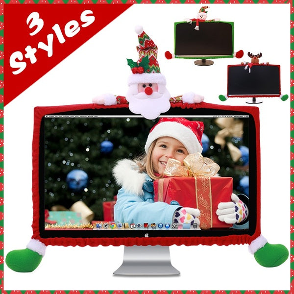 Christmas Computer Monitor Cover, Elastic Xmas Decorations Reindeer Computer Monitor Border Cover, Elastic Laptop Computer Cover for Xmas Home Office