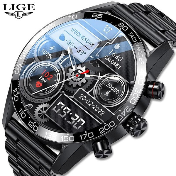 LIGE Date Bluetooth Appel Montres Intelligentes pour Hommes Sport Fitness Tracker Étanche Smartwatch Grand Écran HD Santé Bracelet Montre Connecter