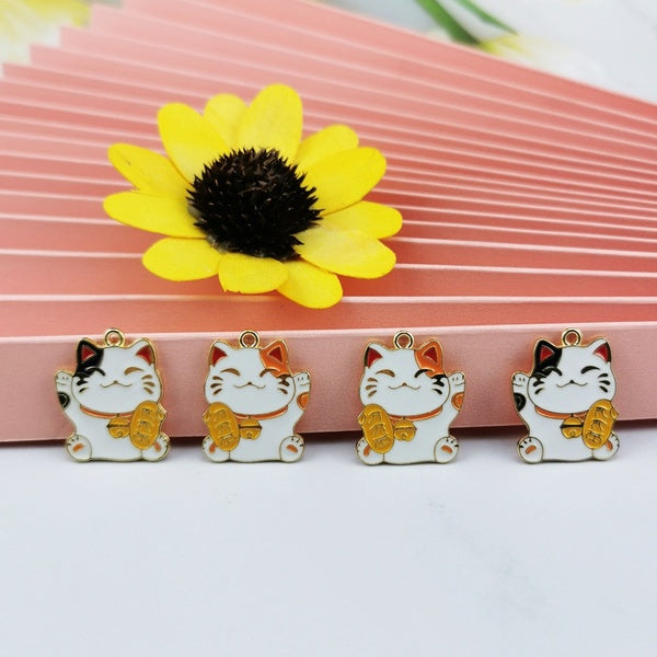 20pcs Cute Lucky Cat Enamel Charms Craft Metal Animal Kitty Charms For Keychains Earring DIY Jewelry Making Handmade Craft