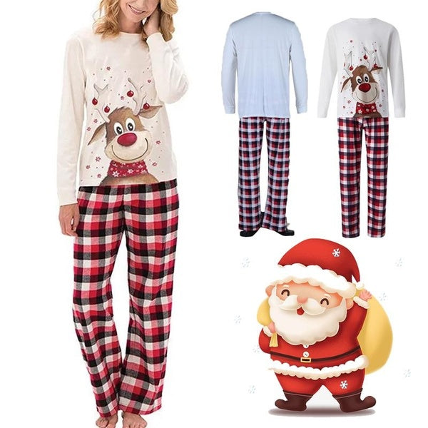 Long Sleeve Top Pant Casual Elk Plaid Autumn Shirt Trousers Christmas Sleepwear 2 Piece Pajamas Outfit Soft And Cosy Cute Printed Pyjamas