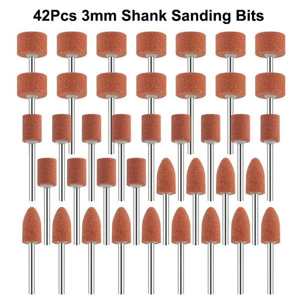 42Pcs Sanding Bits for Dremel Rotary Tool,Grinding Stone Sanding Drill Bits with 3mm Shank,Aluminium Oxide Tough Sanding Wheels for Metal Rust Remova