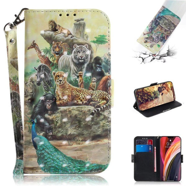 Étui à rabat en cuir à motif de zoo avec protection de porte-cartes pour iPhone 14 13Pro Samsung Galaxy S22Plus S21 S10Plus A12 A53 Note10 Huawei P20