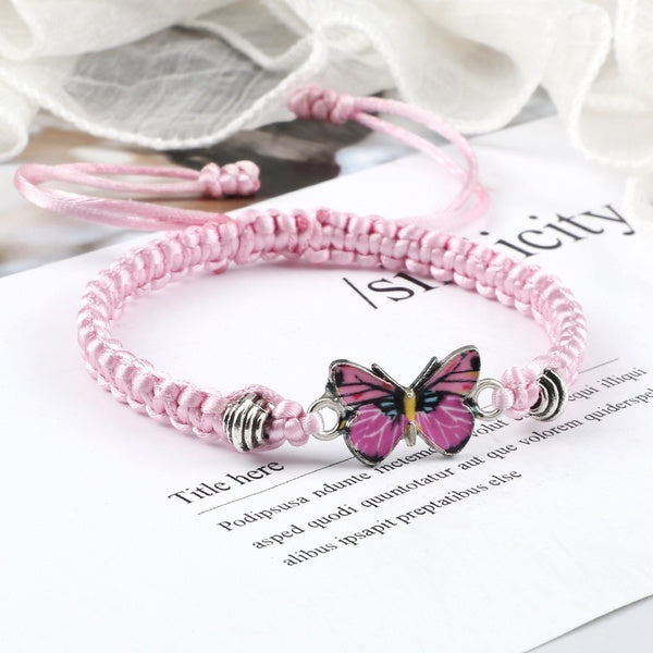 Main Rose Papillon Corde Tressée Bracelet Charme Guérison Couple Bracelets Bracelets Pulsera Poignet Bijoux pour Femmes Hommes