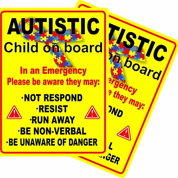 2x Autistic Child in vehicle autism awareness car Bumper Sticker Vinyl Decal