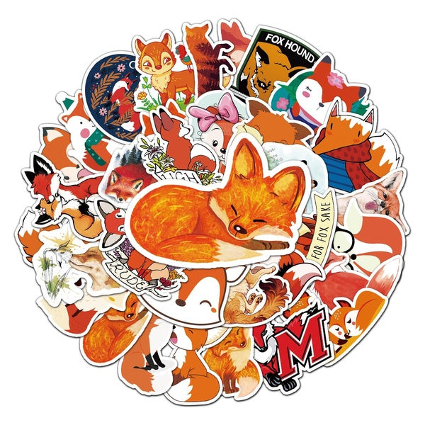 10-25-50PCS Fox Stickers Cute Animals Graffiti Stickers Laptop Computer Bicycle Skateboard Suitcase Water Bottle Mobile Phone Kids Adult Sticker