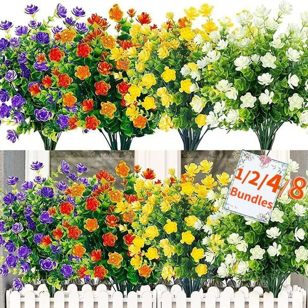 1-2-4-8 Bundles Boxwood Artificial Flowers Outdoor UV Resistant Fake Flowers,Faux Plastic Flower Greenery Shrubs Plants for Indoor Outside Planter Ho