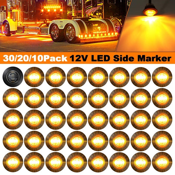 30-20-10Pcs Clearance LED Front Rear Side Indicator Bullet Marker Lights, Red + White+ Amber+Purple + Green + Blue LED Trailer Marker Lights, 150LM,