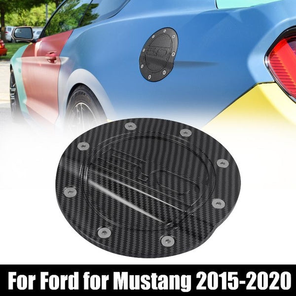 Car Fuel Tank Filler Gas Cap Cover Trim Carbon Fiber Pattern Black for Ford for Mustang 2015-2020