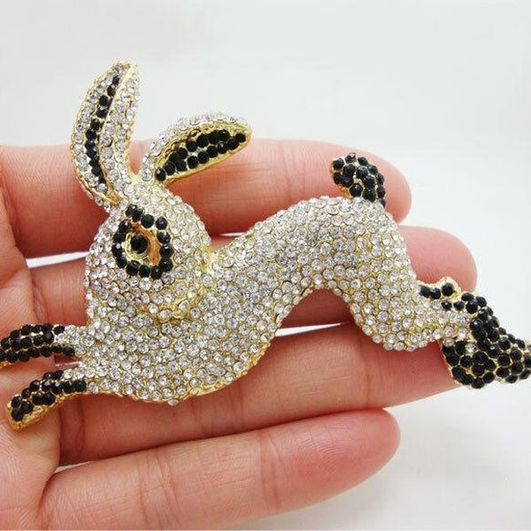 Nouveau Style Vintage lapin noir Animal Art Nouveau broche cristal strass