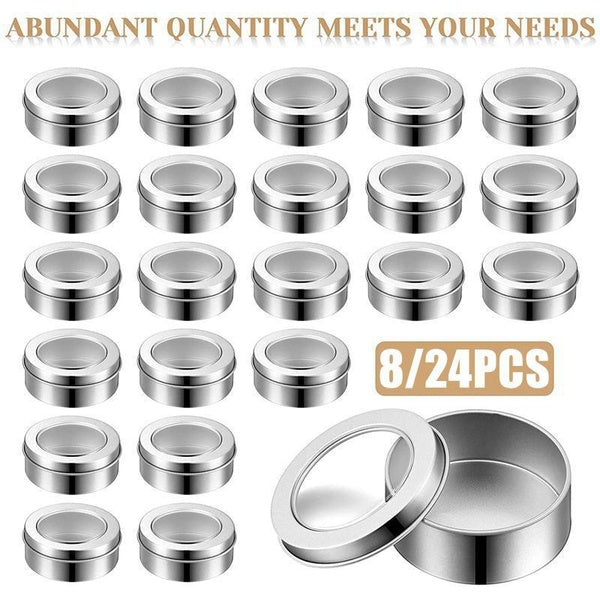 8-24Pcs 2 Ounce Metal Tin Cans Round Empty Container Cans with Clear Screw Lid for Kitchen, Office, Candles, Candies