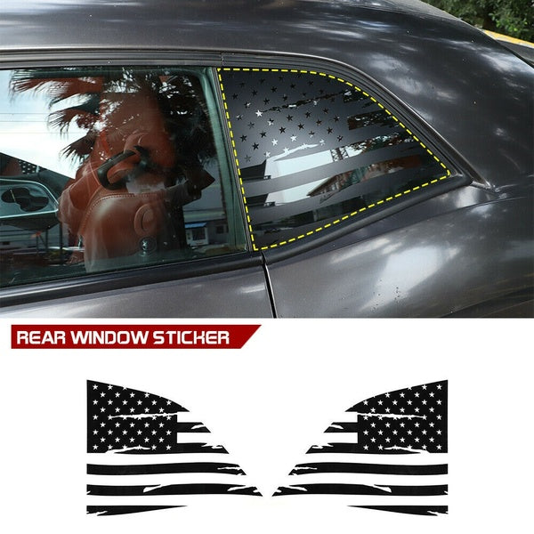 Carbon Fiber Pattern Car Rear Window Sticker Side Window Sticker Decal Cover Trim for Dodge Challenger 2008+ USA Flag (2pcs-set)