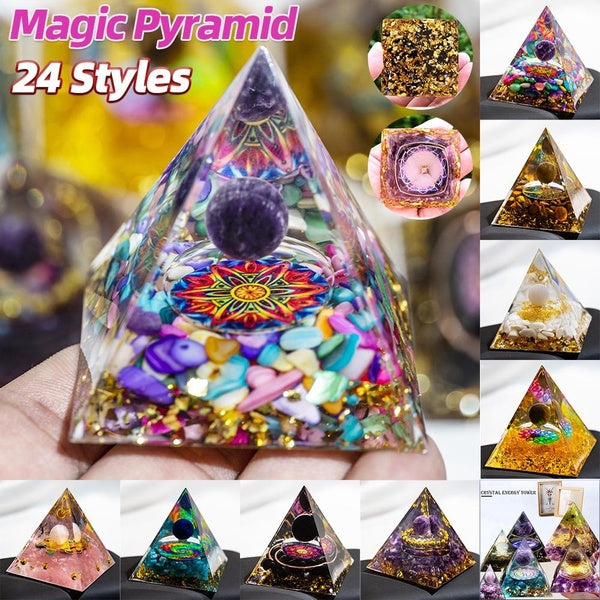 24 Styles Pyramid Magic Orgonite Art Amethyst Crystal Sphere Constellation With Blue Quartz Natural Cristal Stone Orgone Energy Healing Reiki Yoga Me