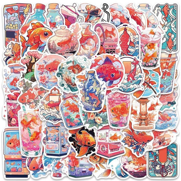 10-50pcs Cute goldfish stickers Kawaii koi fish Graffiti Stickers for DIY Luggage Laptop Skateboard Motorcycle Bicycle Stickers