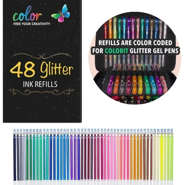100pcs,48pcs,36pcs,24pcs,12pcs Glitter Neon Color Ink Refills - Easy to Replace Cartridges for Glitter Gel Pen Set