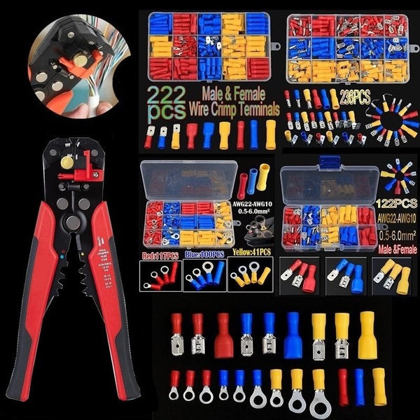 258PCS-236PCS-222PCS-122PCS Assorted Wire Crimp Terminals Electrical Wire Connector Kit+1PC Crimper