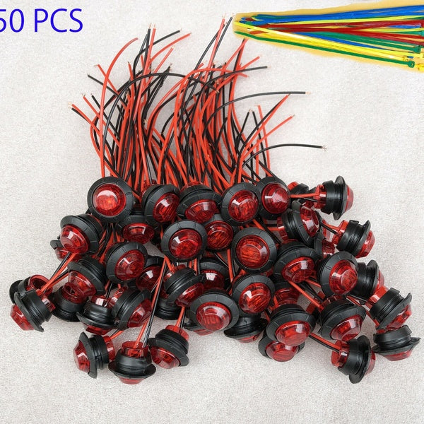 50x 3-4" Round LED Red Bullet Light Mini Truck Trailer Amber Side Marker Lights 12V