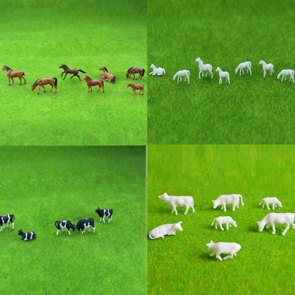 15Pcs Ho Scale 1:87 Mini Farm Animal Model Simulation Cow Horse Sheep Building Sand Table Scene Layout accessories Matron Inn