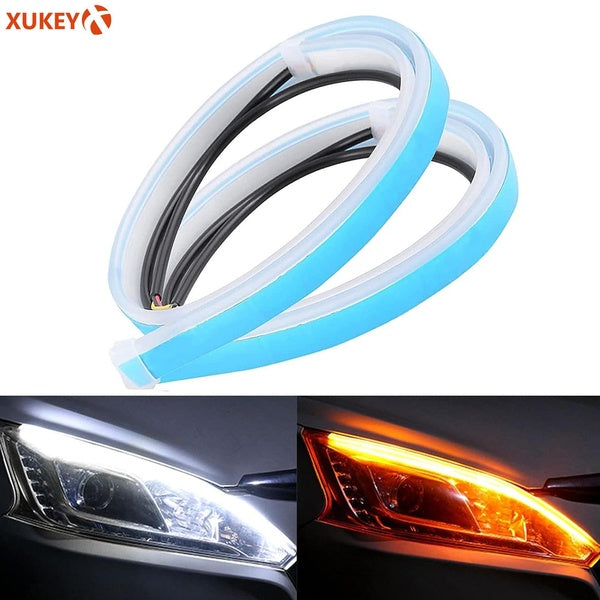 XUKEY Bandes lumineuses LED pour voiture Bandes de phares flexibles Tube lumineux DRL Feux de jour bicolores Lampe clignotante au néon étanche