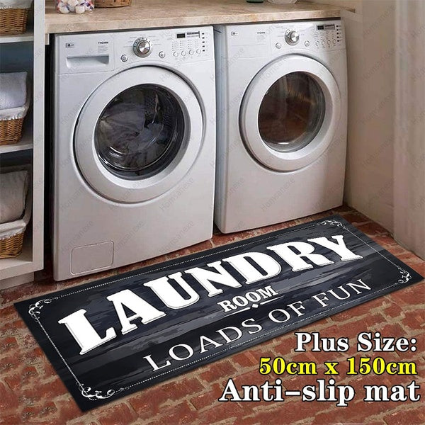 Black White Laundry Room Rug Waterproof Stain-Resistant Rug for Washer and Dryer Nonslip Cushioned Laundry Floor Mats Comfy Laundry Runner Carpet Mat