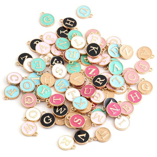 26pcs Double-sided Flat Round Alloy Letter Charms Alphabet Letter Pendants for DIY Jewelry Making (Letter " A-Z")